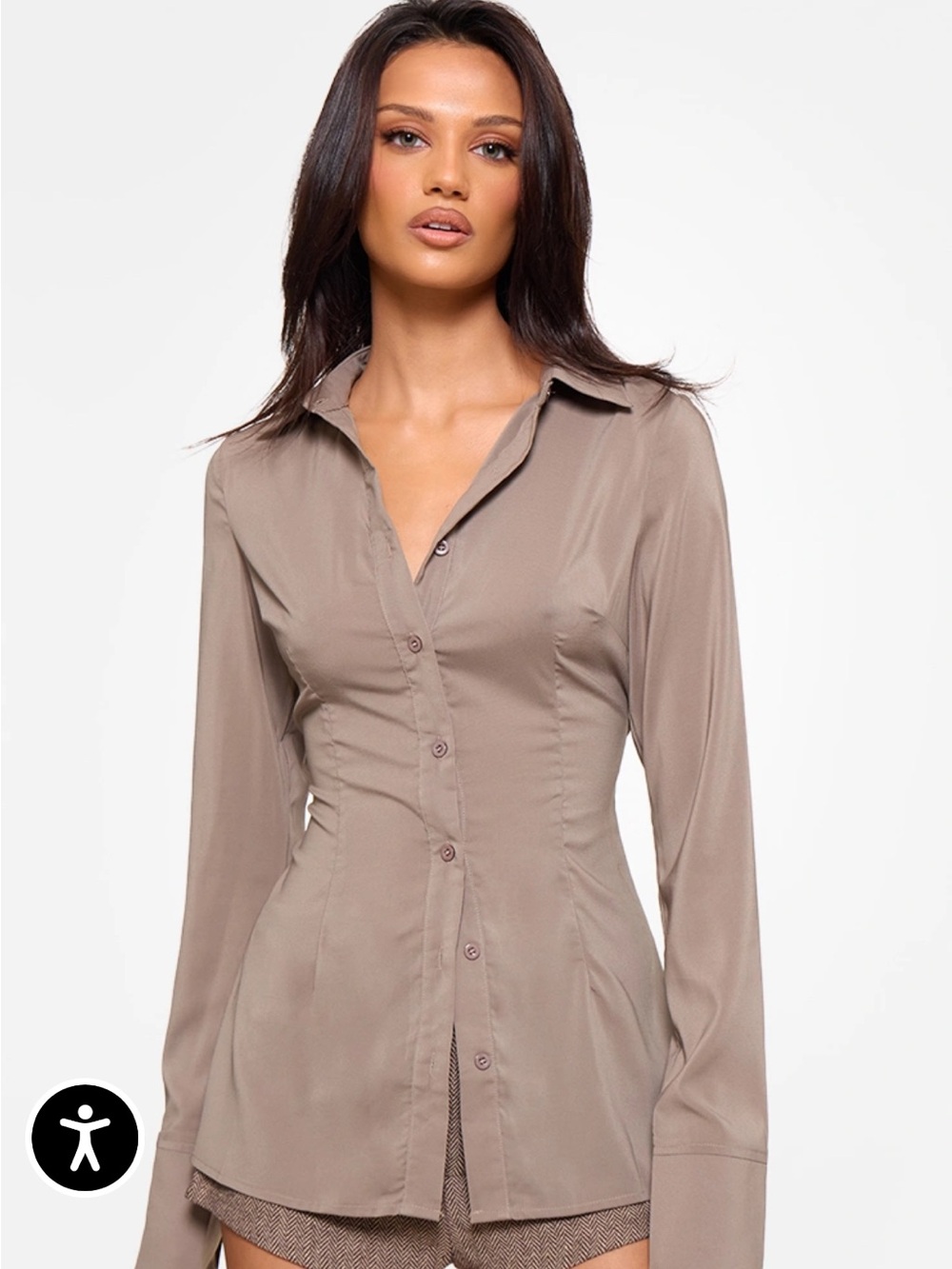 Women's Taupe Button-Down Fitted Shirt